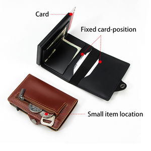 กระเป๋าสตางค์ Casekey รุ่นวินเทจ ทรงบาง เรียบง่าย สำหรับใส่บัตรเครดิต ป้องกัน RFID พร้อมช่องใส่เหรียญ จุบัตรได้ 4-6 ใบ - Product Image 4