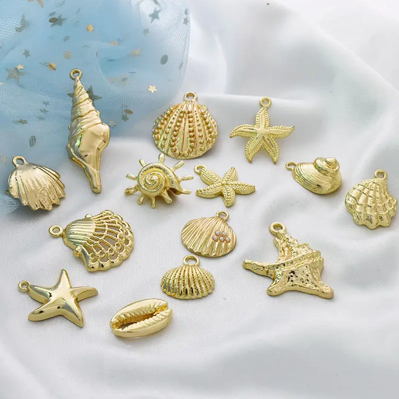 Venda quente Liga de ouro Ocean Life Sea Animal Seashell Encantos Pingentes para DIY Jóias Fazendo Aniversário Casamento Festa Favor Presentes