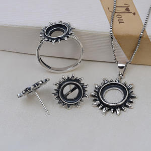 Ensemble de pendentifs et de bagues en argent S925, motif tournesol thaïlandais, avec plateau vide pour perles Mabel, accessoires de bijouterie DIY, sac de fournitures 2848 - Product Image 1