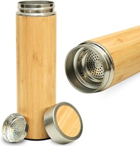 2024 Hot Selling Steel Eco Friendly Bamboo Water Bottle Biodegradable Bamboo Drink <b>Tea</b> <b>Infuser</b> Coffee Water Bottle BPA Free - Product Image 1