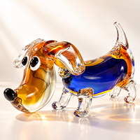 Figurine de Teckel en Verre Soufflé Fait Main, Sculpture Colorée de Chien Saucisse pour Décoration de Table et d'Intérieur