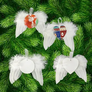 Christmas White Angel Wings Ornament Hanging Feather Hanging Decor with Sublimation Blank Pendants for Christmas Tree Crafts