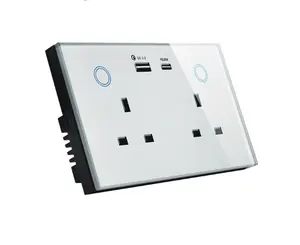 Smart ZigBee Double Wall Socket UK Stecker mit Energie überwachung und USB-C Ladegerät Typ C Port