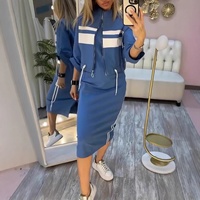 Ensemble robe moulante au-dessus du genou et cardigan à manches longues pour femme, collection automne 2027, avec rayures blanches, en polyester/spandex