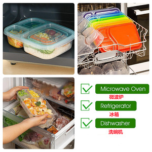 Three Compartment Lunch Box Set Transparent Plastic Rectangular <b>Microwave</b> Safe Refrigerator Dishwasher Safe - Product Image 1