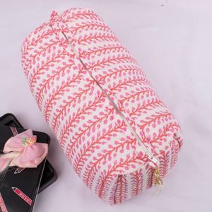 Bolsa Organizadora de Cosméticos de Algodón Acolchada, Portátil, Personalizada, de Gran Capacidad, Ligera y Ecológica, con Estampado de Bloques, Cierre y Borla - Product Image 3