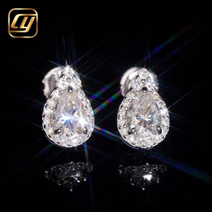 Boucles d'oreilles clous en moissanite taille poire, argent 925 plaqué rhodium, bijoux de mariage de luxe pour femme, forme goutte d'eau - Product Image 2
