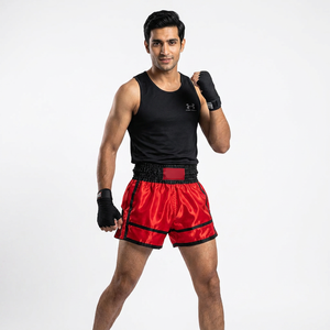 Red Muay Thai Boxing Shorts Unisex 100% <b>Polyester</b> Stretch Elastic Waistband Adult Martial Arts Wear - Product Image 1