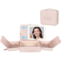 Trousse de maquillage portable rechargeable grande capacité avec lumière LED et miroir magnétique pour femmes et filles