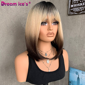 Perruque synthétique courte et droite DREAM ICE'S, blonde brune, bob avec <span class=keywords><strong>frange</strong></span>, résistante à la chaleur, 12 pouces, densité 150%, pour femmes, quotidienne, douce, sans nœuds - Product Image 3