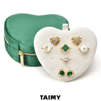 Boîtes à bijoux en velours en gros avec fermeture éclair, étui portable pour organiser les bijoux, boîte d'emballage personnalisée avec logo pour cadeau de Saint-Valentin