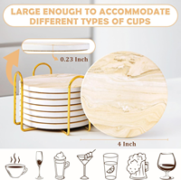 Dessous de verre en céramique de style marbre absorbant Protection de table Décoration intérieure avec support en métal pour table basse Cadeaux de pendaison de crémaillère