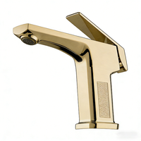 Nouvelle arrivée : Robinet de lavabo de salle de bain en alliage de zinc, finition dorée, mitigeur monocommande pour lavabo.