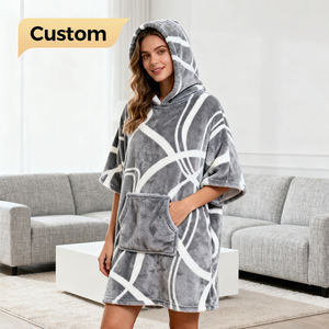 Couverture portable à capuche en flanelle sherpa à imprimé numérique, châle, vêtement de détente, couverture épaisse pour canapé, couverture paresseuse, vente chaude - Product Image 1