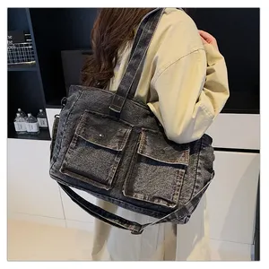 Borse a Tracolla in Denim Vintage con Doppia Tasca per Donne, Borsa Casual di Grande Capacità, Leggera Borsa a Tracolla per Studentesse - Product Image 2