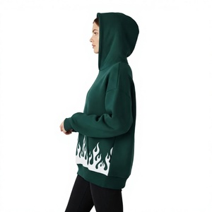 Sweat-shirt à capuche surdimensionné personnalisé avec logo, unisexe, vert uni, décontracté, pour l'hiver, 100% coton respirant, transfert thermique - Product Image 2