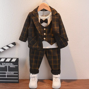 बच्चों ने सूट शरद ऋतु लंबी आस्तीन टी-शर्ट + कोट + पैंट 3 टुकड़े सूट फैशन टॉडलर लड़कों सेट - Product Image 3