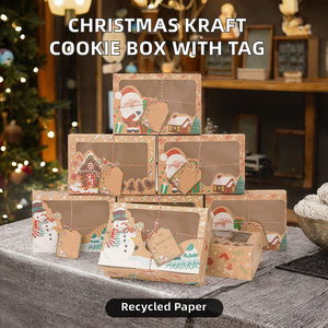 Christmas Kraft Cookie Gift <b>Box</b> Clear Window Bakery Packaging Paper <b>Box</b> With Ribbon Tag for Food and Xmas <b>Party</b> Favors - Product Image 2