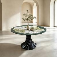 Table basse en marbre vert moderne Centurymosaic, table basse ronde en pierre naturelle, mobilier d'hôtel contemporain