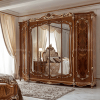 Ensemble de meubles de chambre à coucher en bois massif de style américain, design classique et luxueux, lit king-size en bois antique