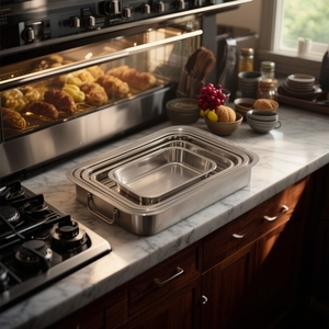 Rostiera Commerciale in Acciaio Inox <span class=keywords><strong>con</strong></span> <span class=keywords><strong>Griglia</strong></span> <span class=keywords><strong>Teglia</strong></span> da <span class=keywords><strong>Forno</strong></span> Rettangolare Extra Profonda <span class=keywords><strong>per</strong></span> Tacchino Pollo e Grandi Portate - Product Image 4