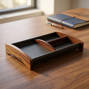 Elegant Wooden and <b>Black</b> <b>Tray</b> with Dividers Perfect for <b>Serving</b> Snacks and Organizing Items in Style - Product Image 1