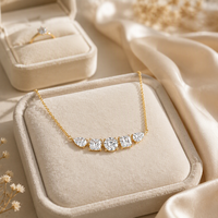 Collier pendentif cinq pierres en moissanite, argent 925 plaqué or, serti griffe, rond, princesse, poire, cadeau
