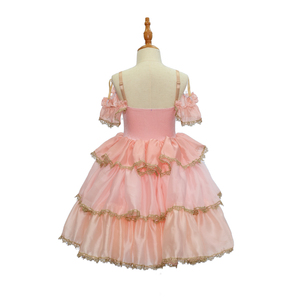 Vestido de Ballet Romántico Rosa para Niñas, Disfraz de Danza con Hombros Descubiertos, Falda con Volantes y Pedrería para Coppelia y El Cascanueces - Product Image 4