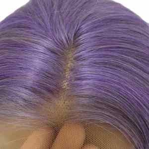 Pelucas Bob de Cabello Humano Morado Claro, 13x4, con Frente de Encaje, Cabello Virgen Remy para Mujer, Liso Sedoso, Encaje Transparente, Color Morado Humo - Product Image 6