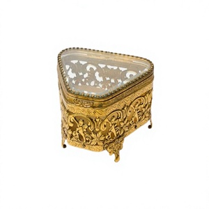 Boîte de rangement pour bijoux en métal et verre, qualité supérieure, couleur or, pour boucles d'oreilles et bagues, chez un fournisseur en gros - Product Image 1