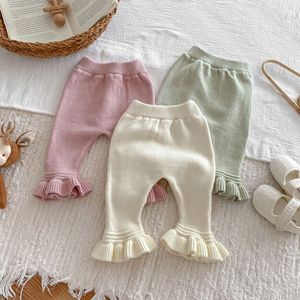 Sweet Baby Girls Primavera Otoño Ruffle Knit Set Botones Cardigans Pantalones acampanados Infant <span class=keywords><strong>Bebe</strong></span> Knitted Two Pieces - Product Image 5