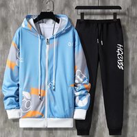 Ensemble sweat à capuche et pantalon pour homme, écologique, printemps/automne, tendance, manches longues, fermeture éclair, imprimé 3D ours, veste et pantalon décontractés, sportswear