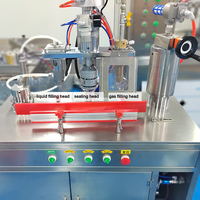 Machine de remplissage semi-automatique pneumatique 3-en-1 pour aérosols, idéale pour les applications d'assainisseurs d'air, de peintures en spray et alimentaires, avec composant de pompe central.