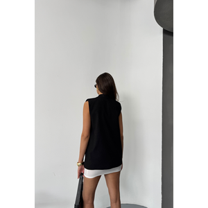 Gilet long décontracté rétro en lin noir boutonné pour femme avec broderie décorative en tissu tissé – Collection Automne - Product Image 1