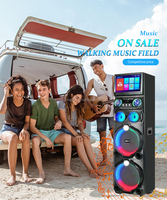 GD-1419 Haut-Parleur YouTube 120W Haute Puissance en Bois, Enceinte Active Portable sur Chariot avec Lumières DJ