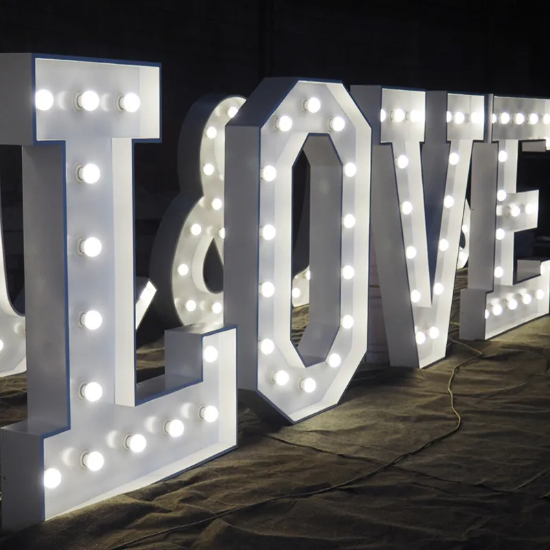 Özel 3d led mektup ışıkları numaraları kayan yazı harfler düğün işareti, büyük marquee mektup ışıkları olay düğün malzemeleri