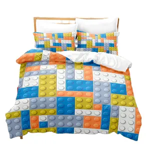 Best Quality Linen Set Bedding Designers Bed Sets Duvet Cover 3D Printed Color Block Puzzle Series