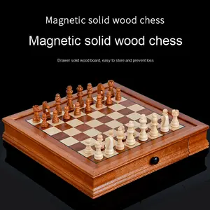 Tabuleiro de Xadrez de Mesa em Madeira Maciça Personalizado de Alta Qualidade Jogo de Tabuleiro Interativo para Pais e Filhos com Gaveta para Presente - Product Image 2