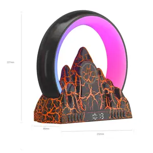 2024 New Products Alarm Clock Multifunction Volcanic Crack Effects Home Decor App Control RGB BT Speaker Wireless Charger 15W