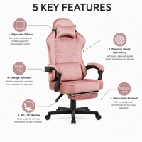 Chaise de jeu ergonomique de course avec repose-pieds rétractable, accoudoirs extensibles, velours de luxe