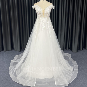 Jancember HX106 <b>Illusion</b> Lace Pattern 3d Flower <b>Wedding</b> A-<b>line</b> Bridal Gowns <b>Dresses</b> - Product Image 1