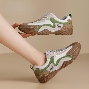 Women's Beige Plush Lined Waterproof Genuine Leather Upper Non-Slip Thick Sole Outdoor Lace-up <b>Clog</b> Slippers for Winter - Product Image 1