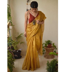 Impresionante Sari de Lino Azul Océano para Mujer, Ideal para Ocasiones Festivas, Ceremonias de Boda y Eventos Nocturnos, Atuendo de la India - Product Image 4