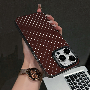 Custodia in TPU opaco con motivo a pois bianchi su sfondo marrone, <span class=keywords><strong>cover</strong></span> geometrica classica antiurto per <span class=keywords><strong>iPhone</strong></span> 17 16 15 14 13 <span class=keywords><strong>Pro</strong></span> Max - Product Image 3