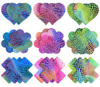 Cache-tétons jetables multi-formes réactifs aux UV avec motifs croix, fleurs et cœurs pour fêtes, clubs, festivals et tenues de nuit