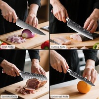 Ensemble de 8 couteaux de cuisine japonais haut de gamme, texture en acier Damas gravée au laser, ultra-affûtés, ambidextres, multi-usages