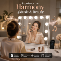 Miroir de Coiffeuse Lumineux à 12 Ampoules, Bluetooth Sans Fil, Tactile et Dimmable, 3 Couleurs, pour Chambre à Coucher, Maquillage, Cadeau, Vente en Gros