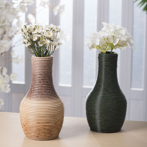 Jarrón Redondo de Mimbre Tejido de Estilo Nórdico Minimalista, Decorativo para el Hogar, de Plástico y Madera, para Arreglos Florales, Adorno para Sala de Estar - Product Image 3
