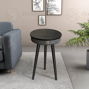 İskandinav Modern yan masa ev oturma odası mobilya kablosuz şarj bluetooth yuvarlak ahşap akıllı masa hoparlör kahve masaları