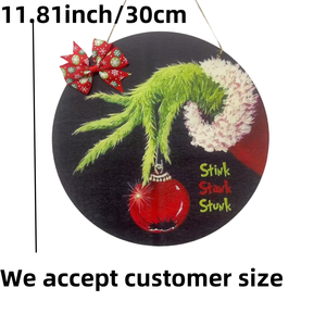 Décorations murales <span class=keywords><strong>de</strong></span> Noël <span class=keywords><strong>Grinch</strong></span> modernes en bois pour porte, avec <span class=keywords><strong>couronne</strong></span> et nœud, pour intérieur, <span class=keywords><strong>de</strong></span> fabrication industrielle - Product Image 4